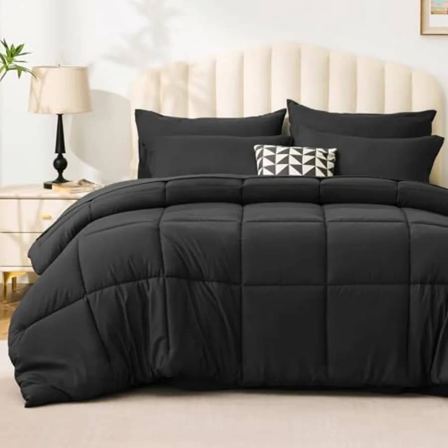 Set of bed linen Ash Blk 7 pieces per double bed, bed linen set for all seasons with duvet, flat sheet, bed linen with corners and 2 pillowcases.