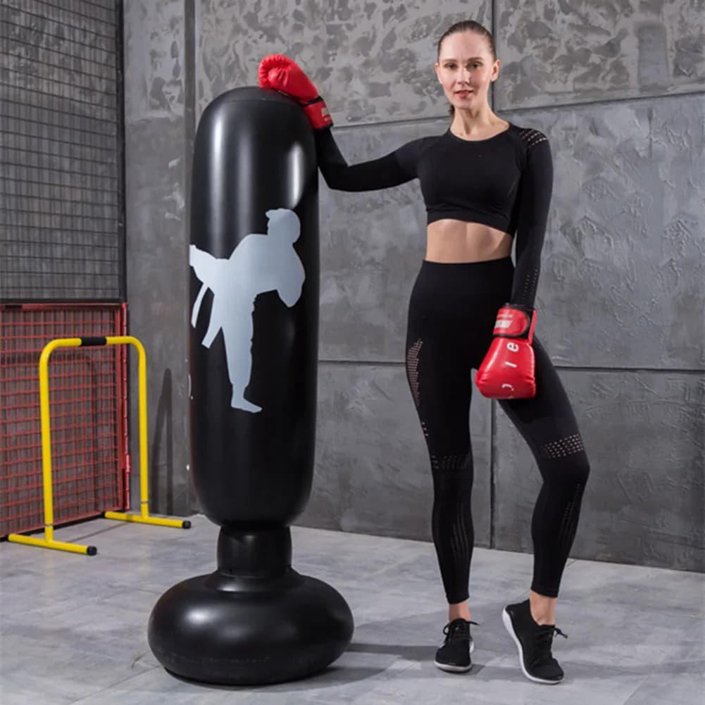 1.6m PVC Inflatable Boxing Training Pillar Standing Water Base Tumbler Punching Bag for Child Boxing Training