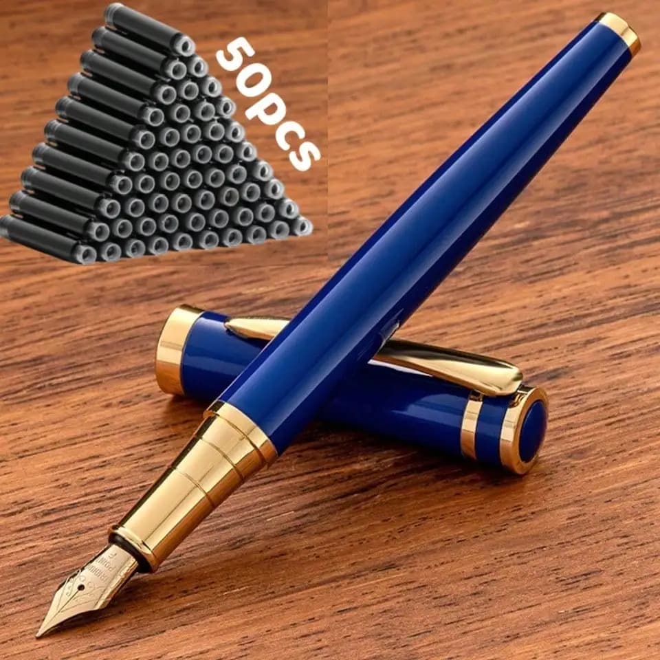 51-Piece Set (1 Pen + 50 Ink Cartridges), 0.5mm Tip, Iridium Nib, Stainless Steel Pen Body, Suitable for Calligraphy, Elegant and High-End, Luxurious and Noble, Suitable for 2.6mm Diameter, Student Stationery, Gifts, Valentine's Day, Back-To-School Season, Graduation Season, Birthdays, Christmas, Father's Day, Mother's Day, Teacher's Day, Thanksgiving