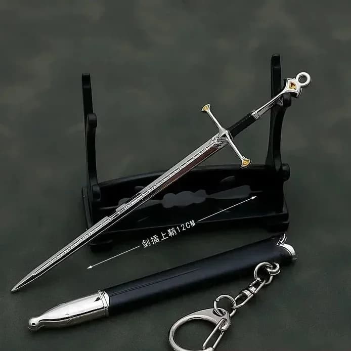 12cm Aragorn Narthil Sword Keychains Medieval Weapon Metal Katana Samurai Sword Keychain Ornaments Gifts Toys for Boys Collects
