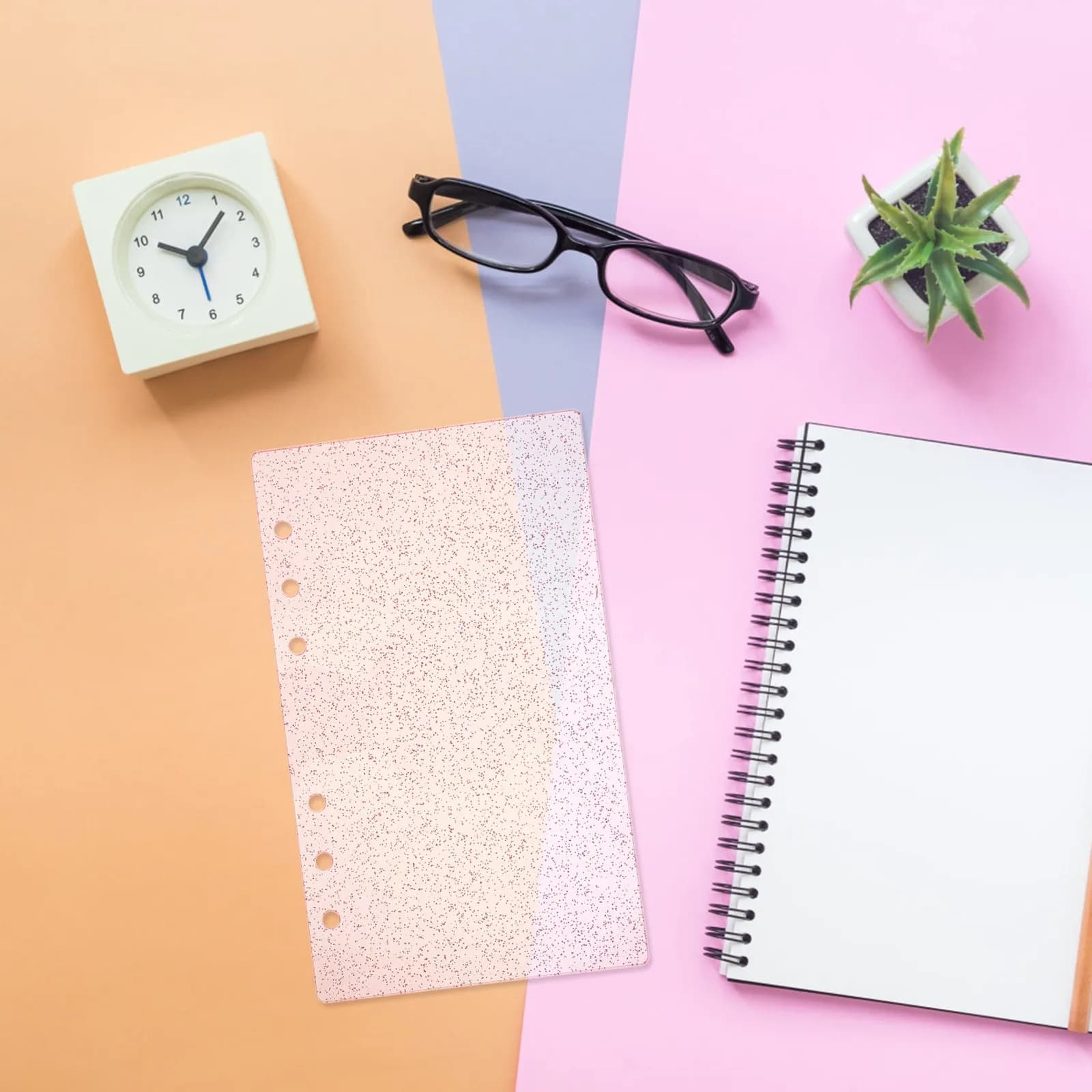 A6 6-Hole Acrylic Binder Cover Stylish Minimalist Semitransparent Glitter Journal Shell for Planners Loose Leaf Notebooks