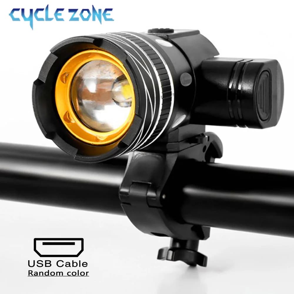 Faro anteriore per bicicletta a LED con regolazione zoomabile, faro per bici ricaricabile tramite USB, per accessori per biciclette da ciclismo di sicurezza