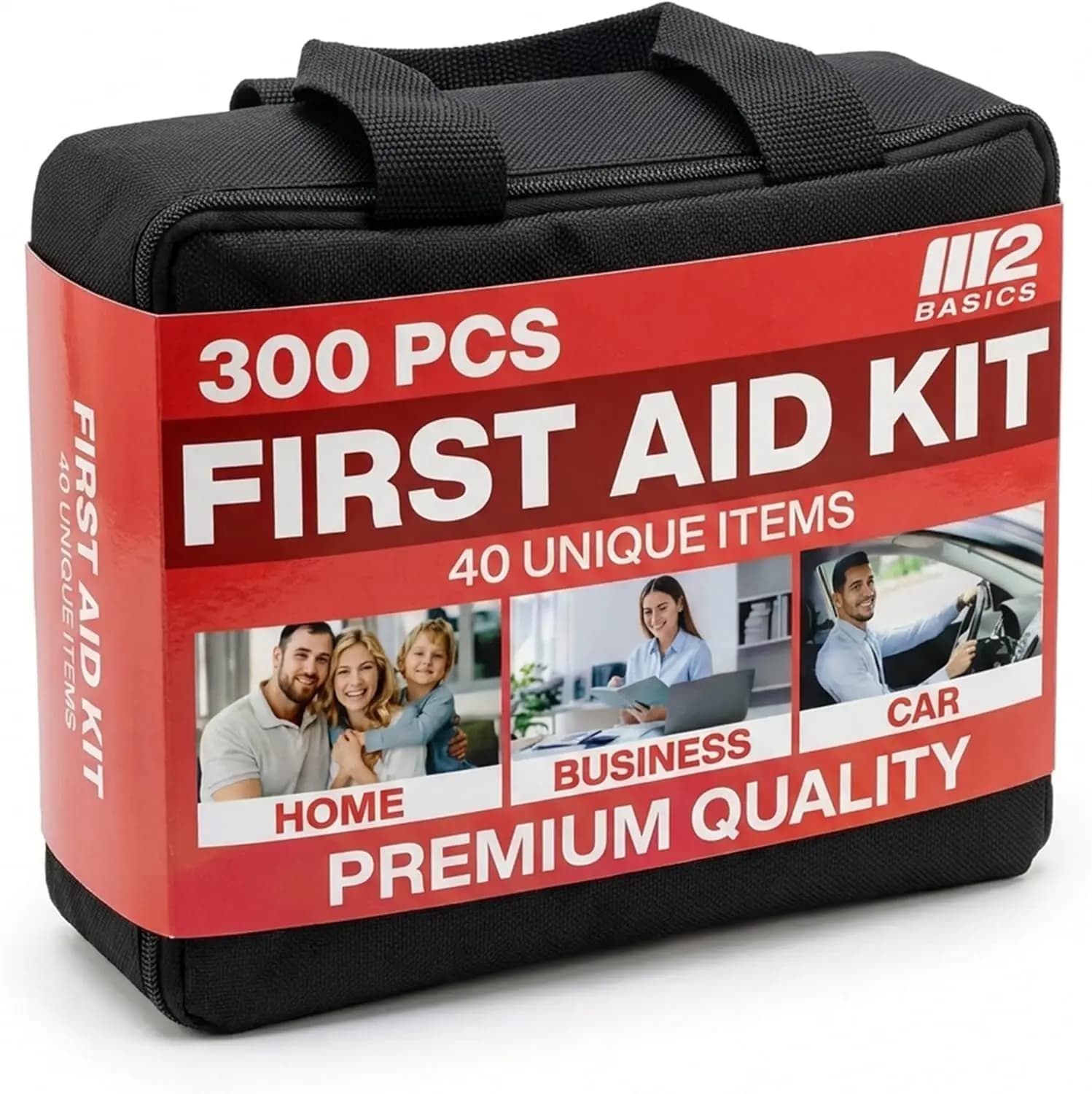 Kit di Pronto Soccorso Professionale da 300 Pezzi con 40 Articoli Unici, Borsa Resistente per Casa, Auto, Viaggi e Lavoro