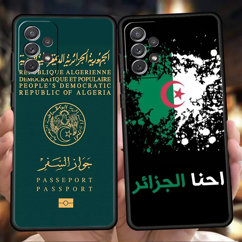 Custodia per passaporto Algeria per Samsung Galaxy A55 A35 A15 A14 A25 A54 A51 A71 A72 A73 A32 A52 A52S A41 5G Cover in silicone