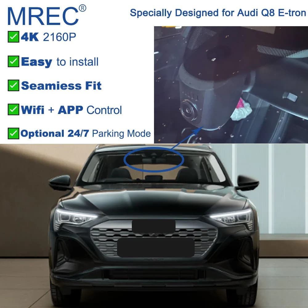 MREC Dash Cam Car Camera 4K Loop Recording Parking Monitoring Wifi APP OEM Plug Play Front and Rear for Audi Q8 E-tron Etron