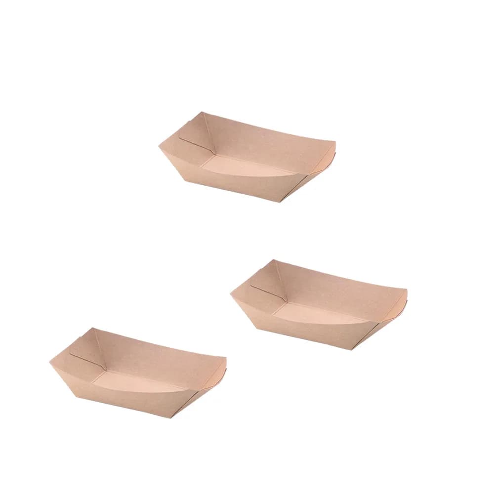 50Pcs Eco Friendly Kraft Paper Snack Boat Boxes Waterproof Anti Oil Leakproof Microwave Safe for Takeaway Lunch Salad Snacks