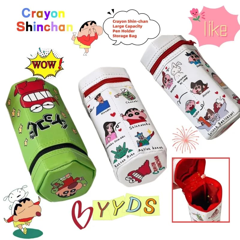 Crayon Shin-chan Cartoon Design Crocodile Pencil Bag with High Appearance and Large Capacity Hexagonal Storage Bag with Zipper