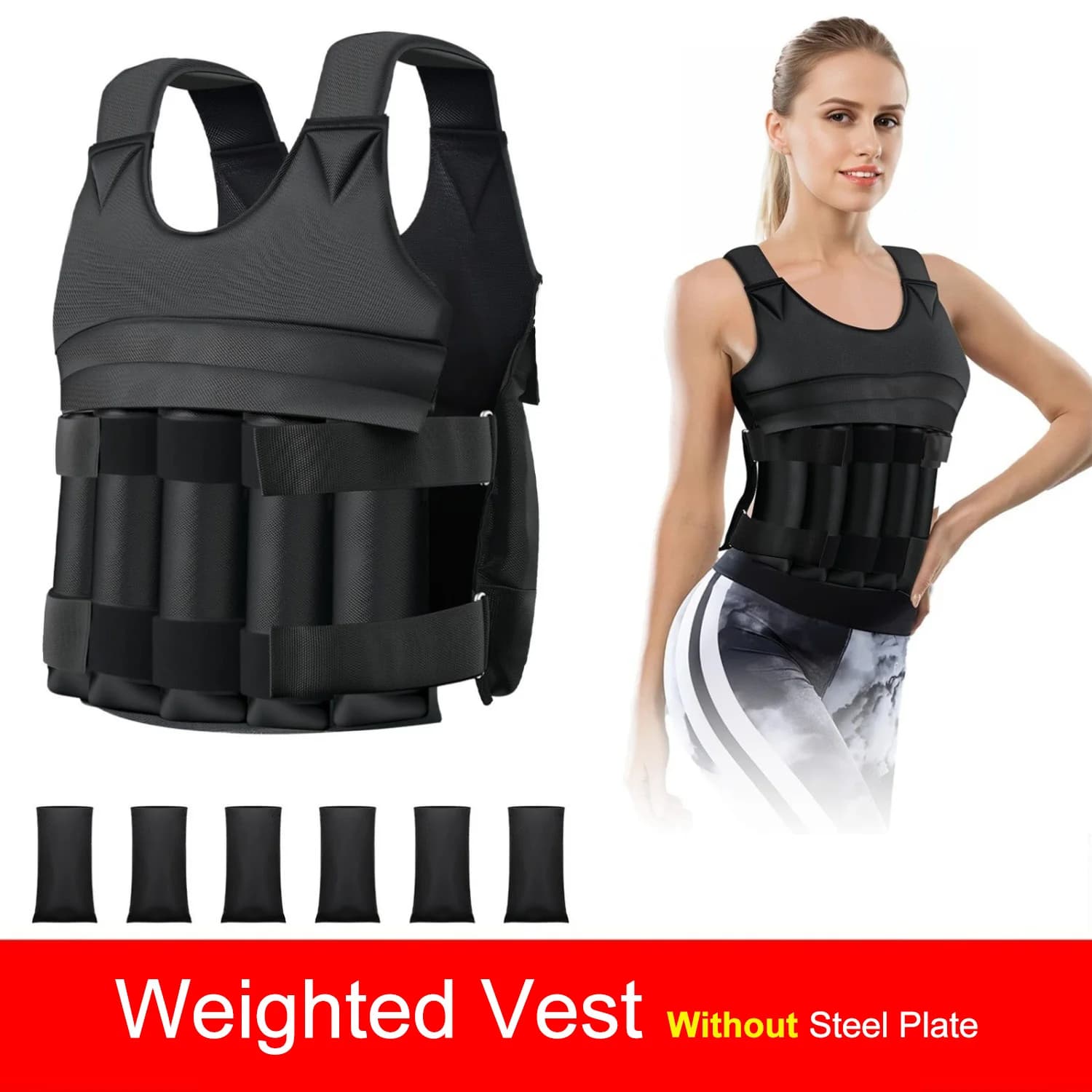 Adjustable Weighted Vest For Strength Training Max Loading 110LBS Fitness Running Workout Waistcoat WITHOUT Steel Plates For Men Women