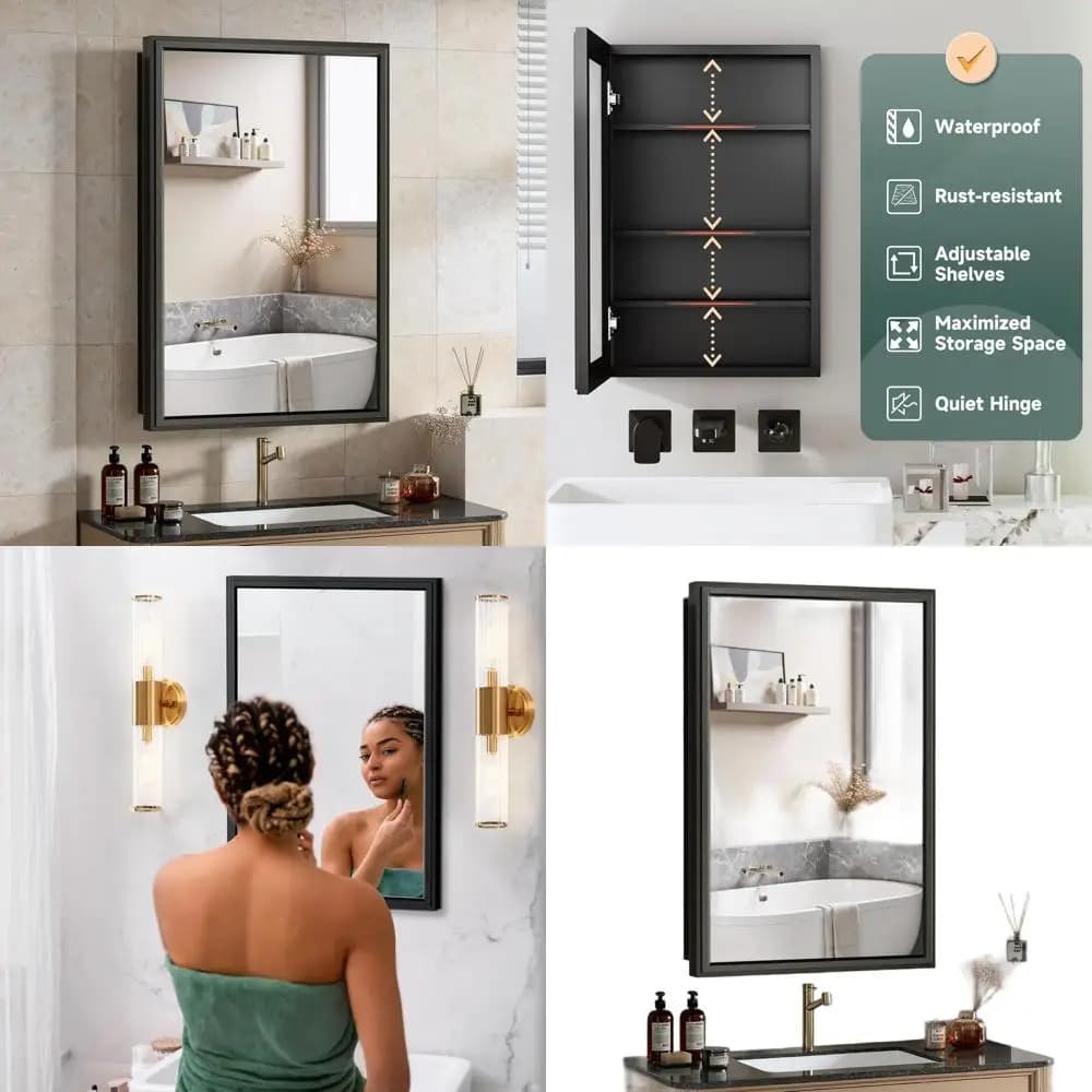 Armadietto da Bagno con Specchio in Alluminio 16x24 Pollici, da Incasso o Montaggio a Superficie