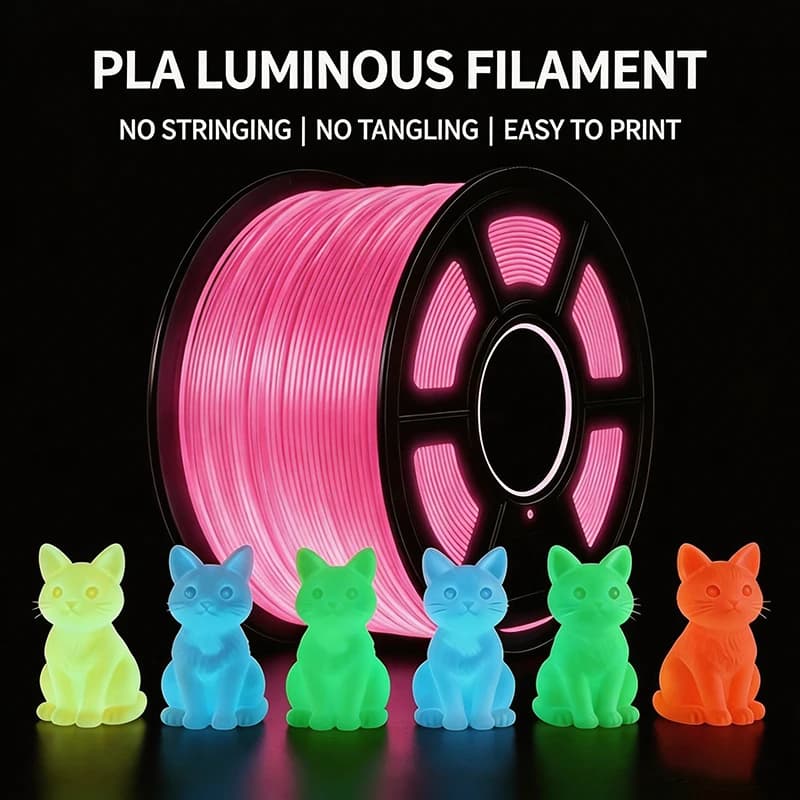 Luminous PLA Filament 1.75mm 1KG Glow in Dark 3D Printer Filament with 10 Min Glow Time for FDM Printers Printing Material