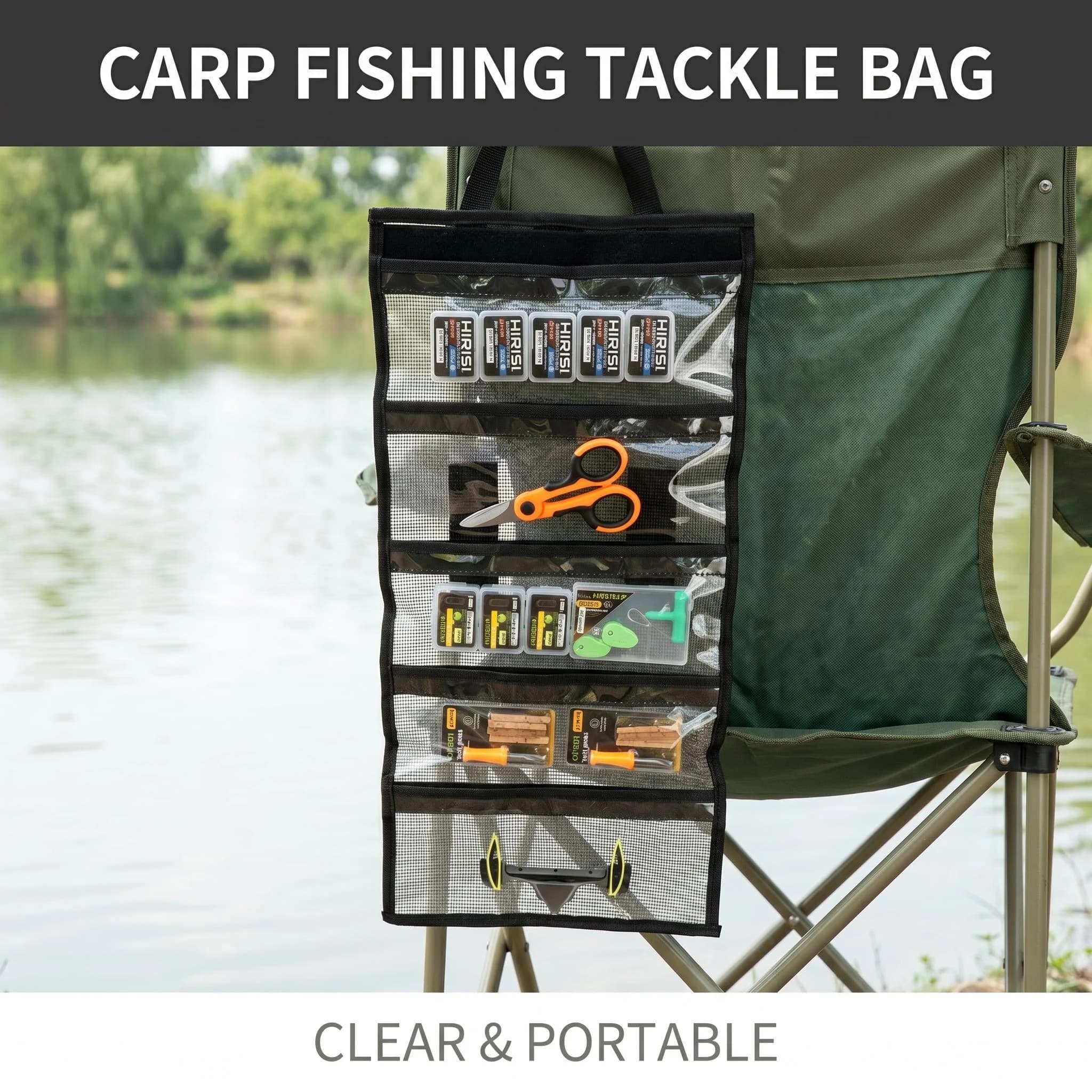 Hirisi 5 Layer Hanging Carp Fishing Rig Wallet Foldable Mesh Tackle Storage Bag Portable Visible Hook Line Fishing Accessories