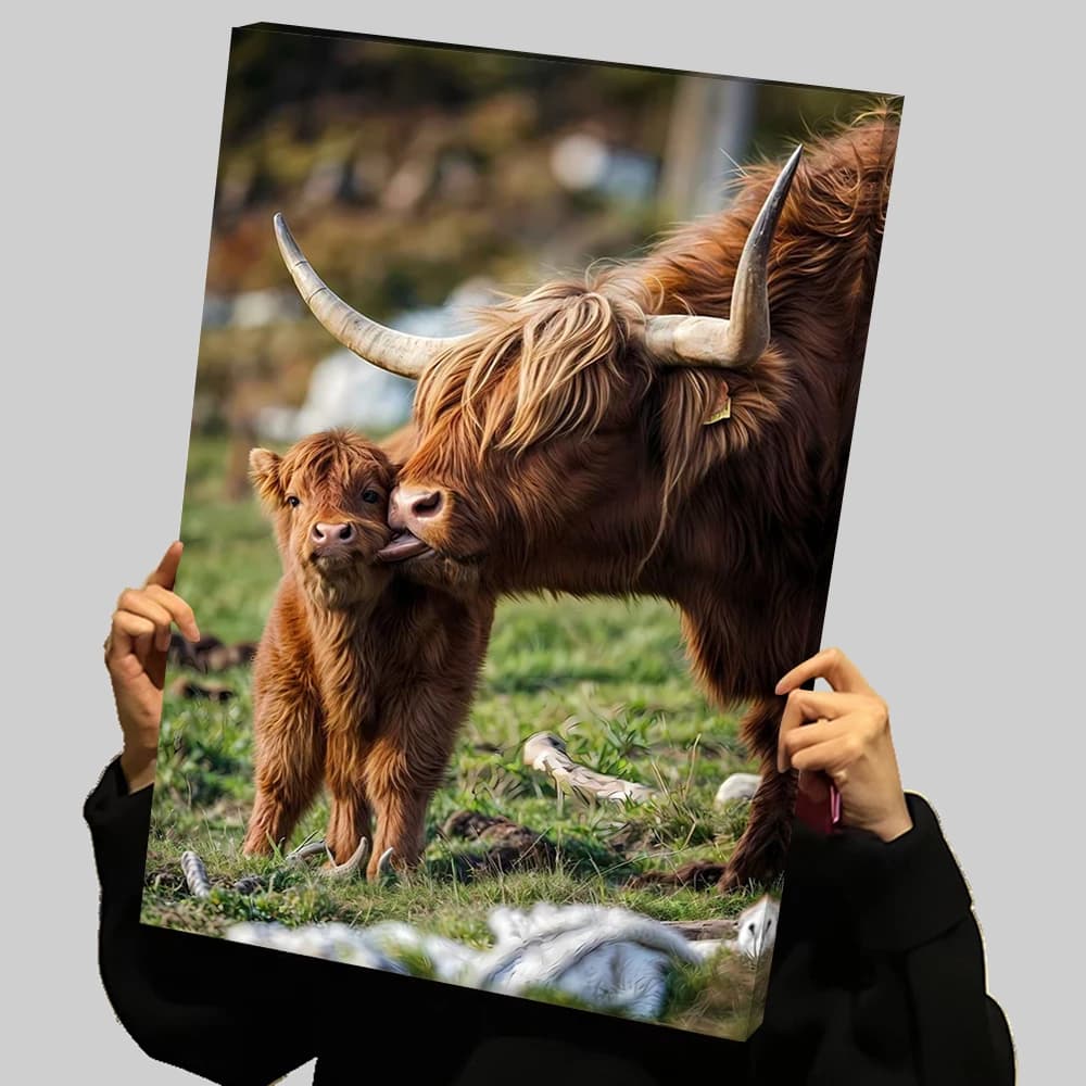 2 Cute Baby Highland Cow Prints Poster Custom Canvas Painting Wall Art Room Decorations Decorative Paintings Home Decor Frames