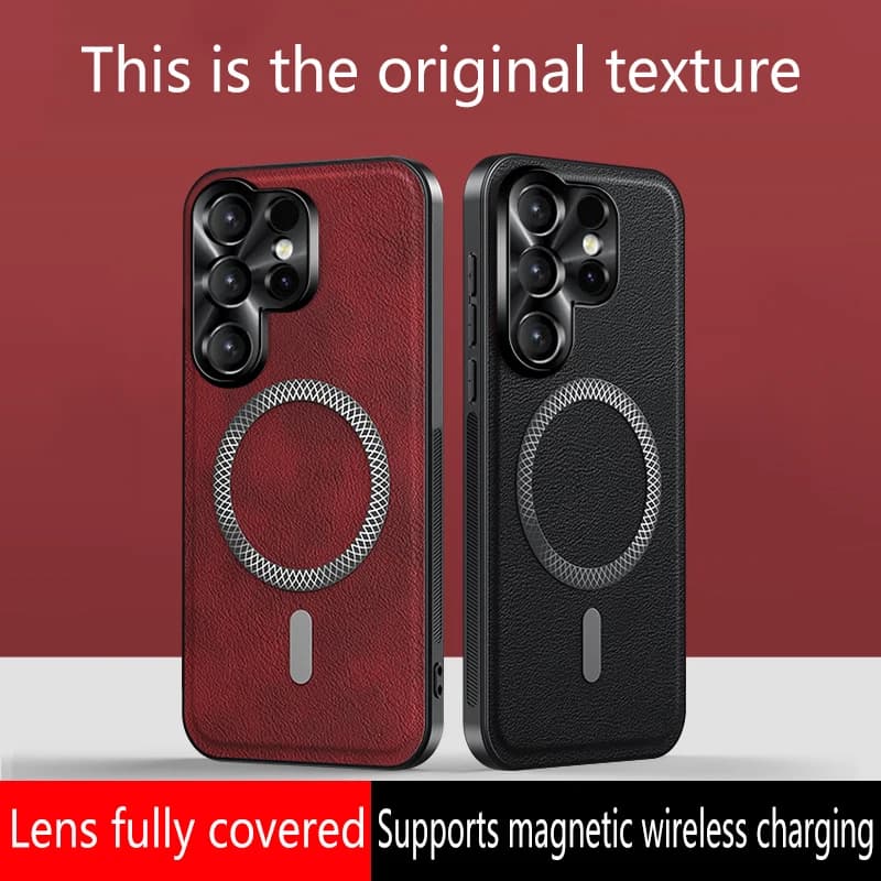 Custodie di Lusso in Pelle PU Liscia per Samsung Galaxy S26 S25 S21 S22 S23 S24 Plus Ultra FE, Cover Posteriore Morbida in Silicone con Ricarica Magnetica