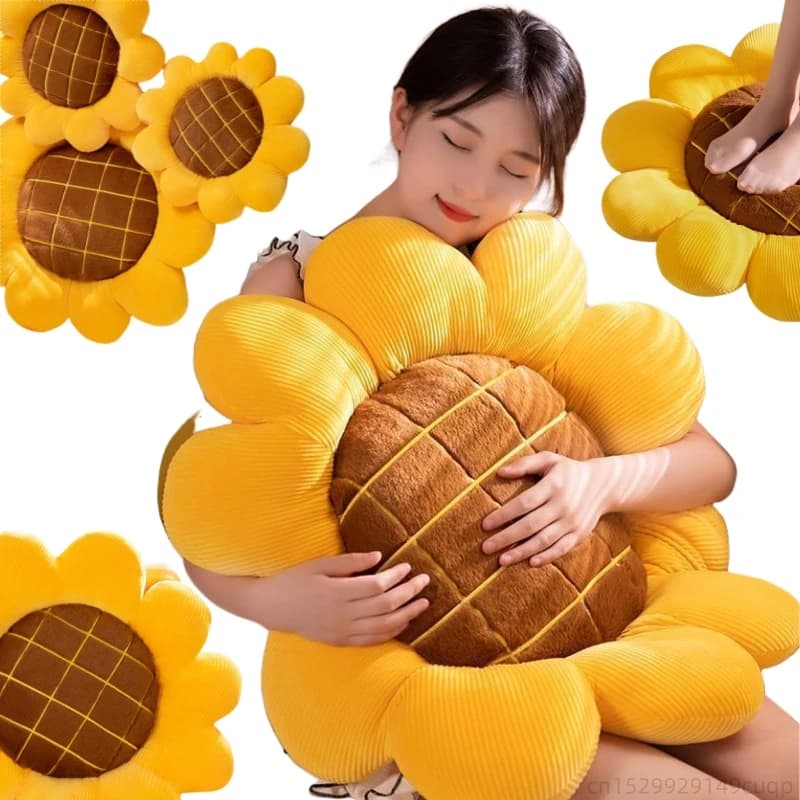 Cuscino per bambola in peluche di girasole con fiore naturale artificiale Cuscino in peluche con fiore realistico giallo Regalo di compleanno super morbido per ragazze