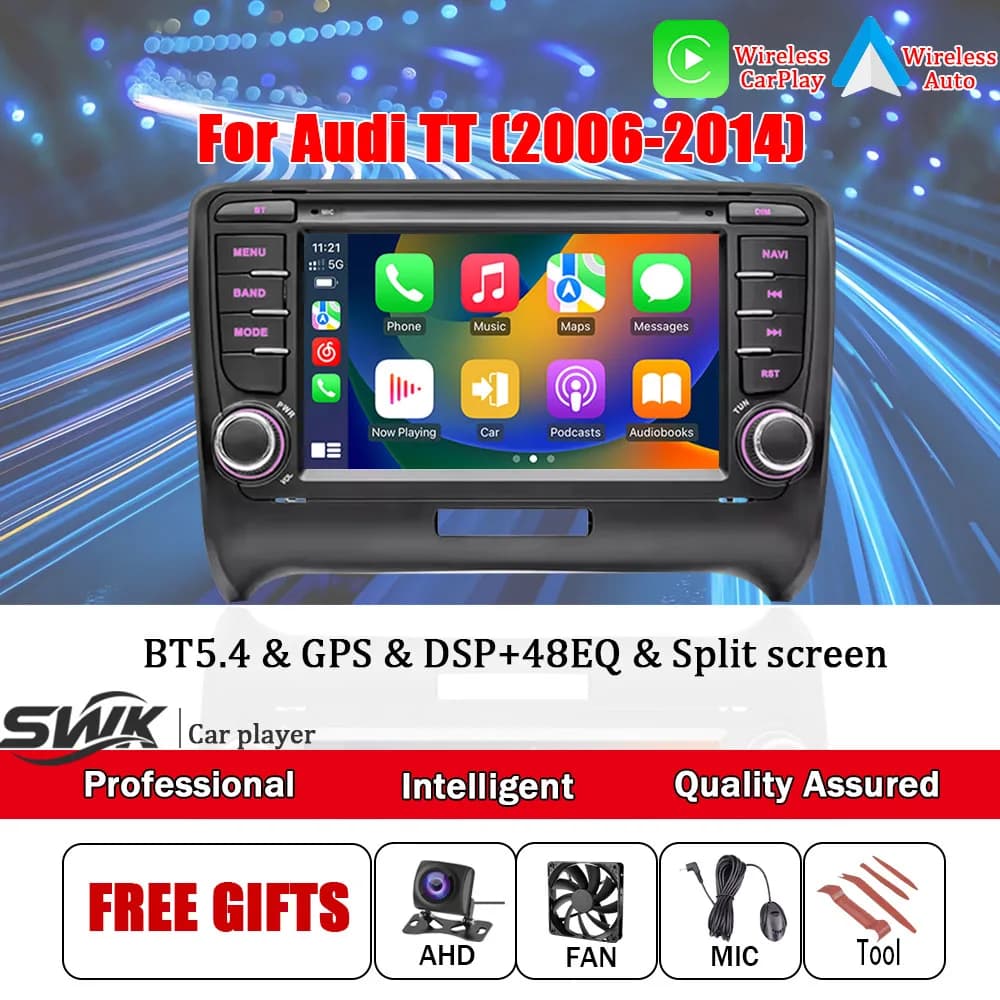 Autoradio multimediale Android 15 da 7'' per Audi TT 2006-2014, touchscreen, Smart Radio, Wireless Carplay, Auto WiFi, 4G, DSP, BT, SWC
