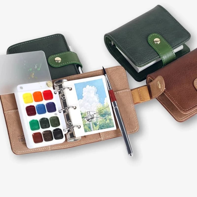 PU Leather Cover A9 Mini Loose Leaf Watercolor Book Portable Watercolor Palette Artist Student Travel Sketch Painting Supplies