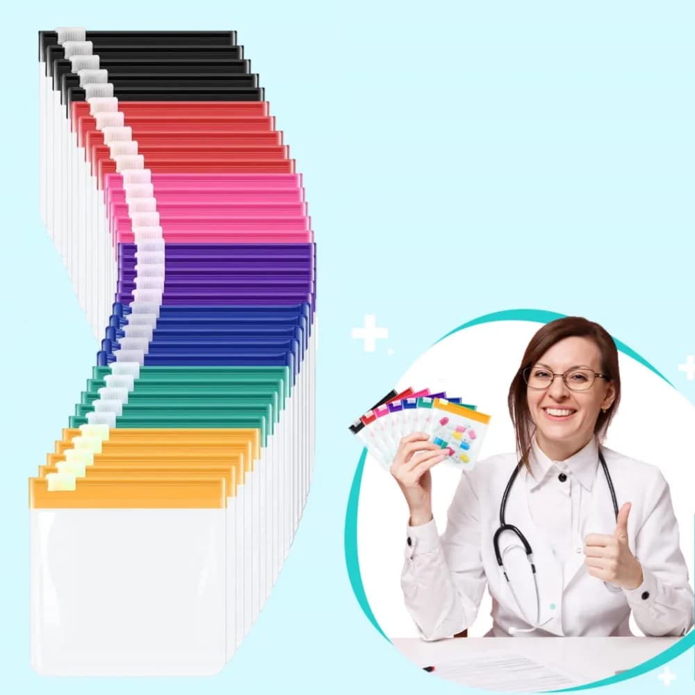 35 sacchetti porta pillole riutilizzabili traslucidi autosigillanti con etichette, piccoli sacchetti con cerniera per medicinali e gioielli