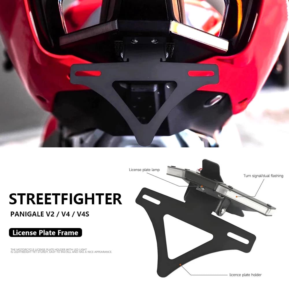 New Motorcycle License Plate Bracket Holder For Ducati Panigale V4 Streetfighter V4 S V2 2020-2024 Rear Short Tail Bracket Kit