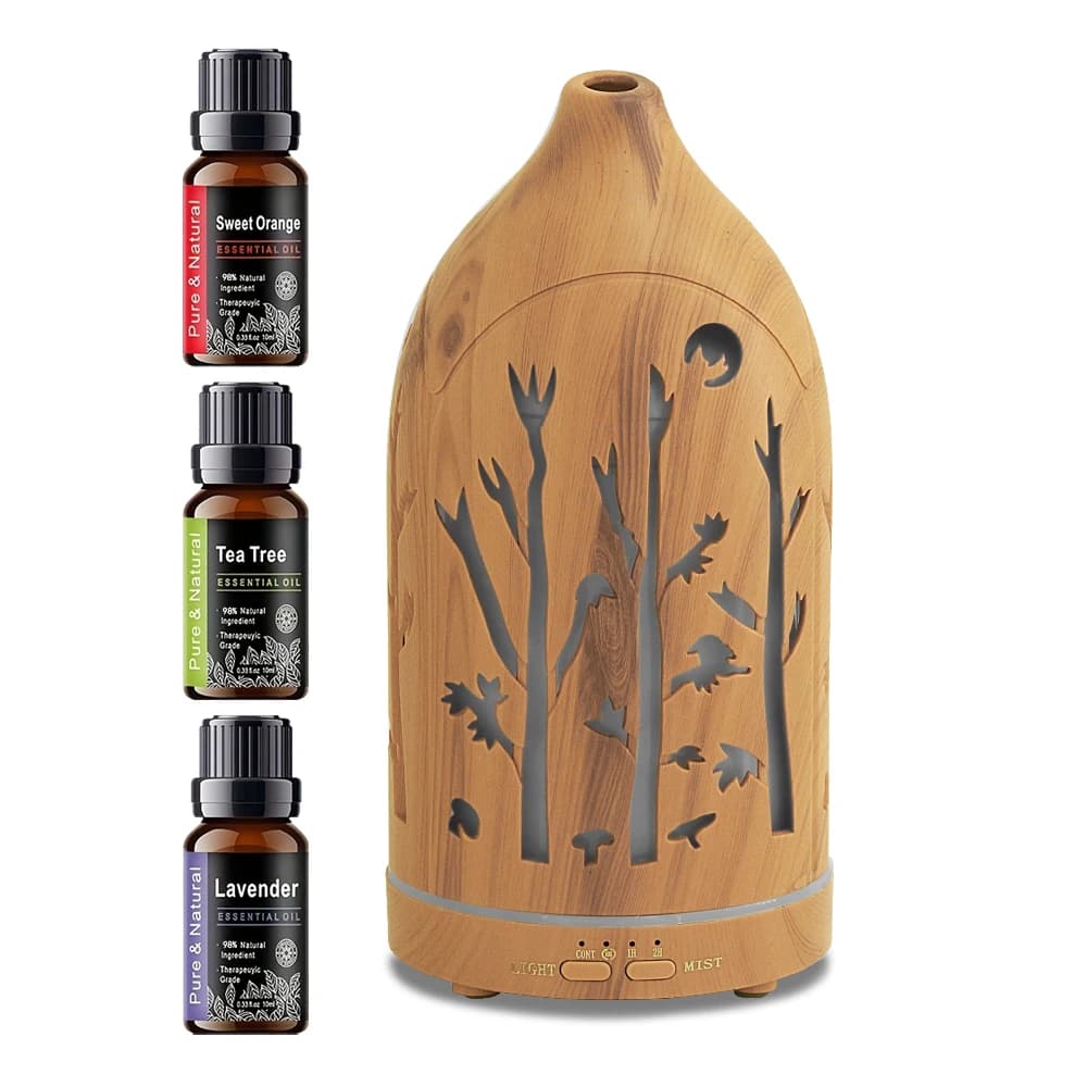 Umidificatore per aromaterapia con diffusore ultra silenzioso a 7 colori con venature del legno chiaro da 200 ml per l'home office