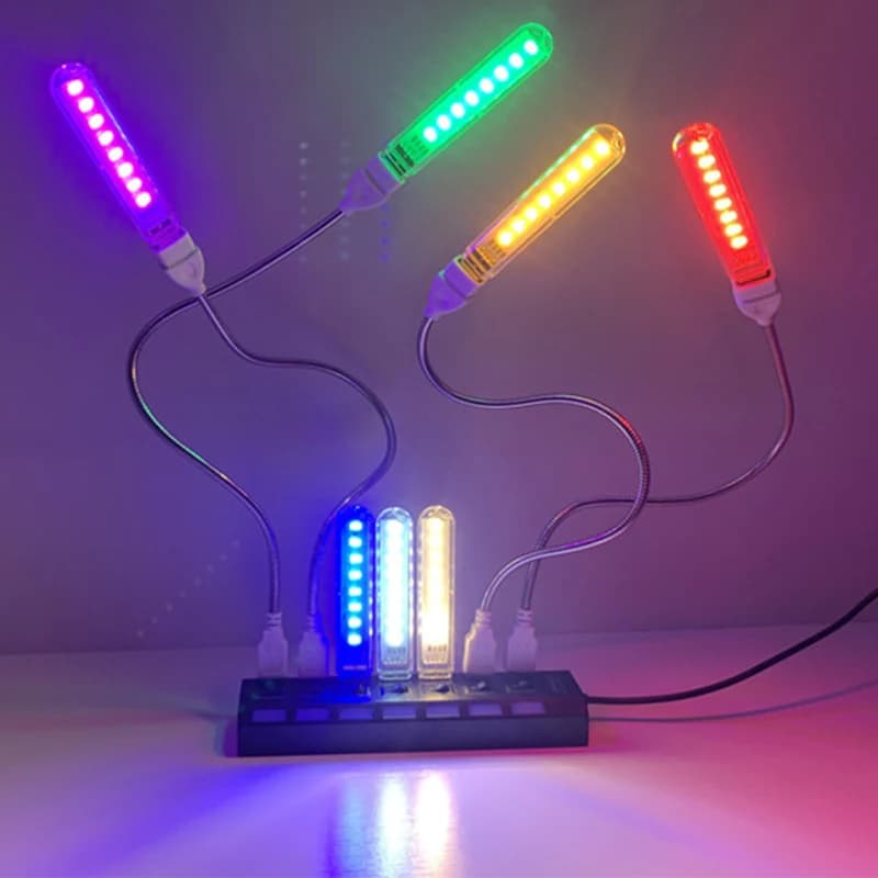 DC5V 8 LED USB Luce notturna con 8 perline Lampada Rosso Giallo Bianco Blu Verde Viola 4W Protezione per gli occhi Piccola lampada da scrivania per camera da letto