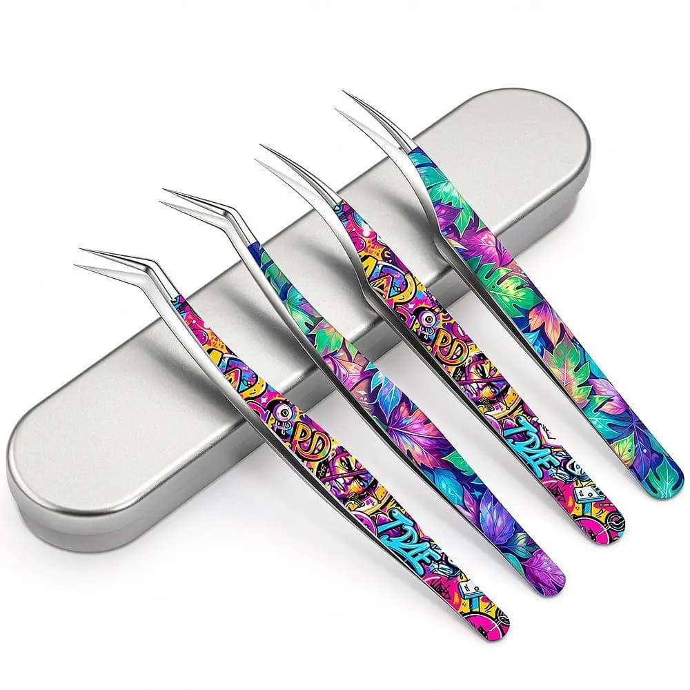 Metal Curved Stickers Tweezers Anti-static High Precision Lashes Extension Tweezer Cartoon Bean Tweezers Extensions Grafting