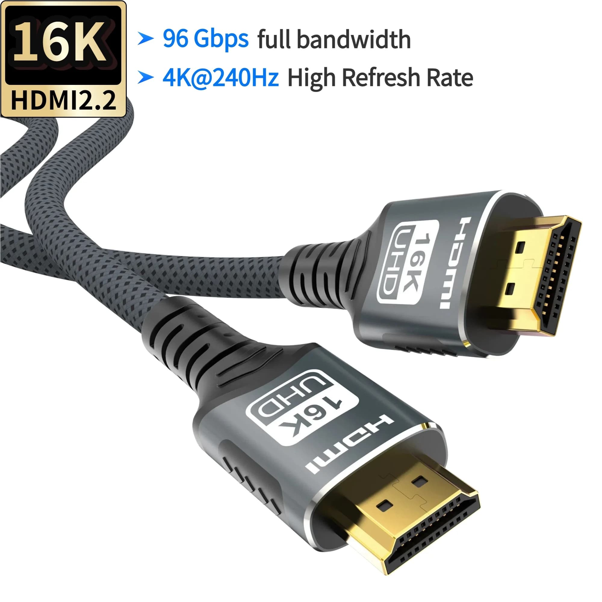 HDMI cable 2.2 16K 96 Gbps Supports 8K@120Hz 4K@240Hz 2K@360H HDR eARC Compatible with Roku TV HDTV PS5