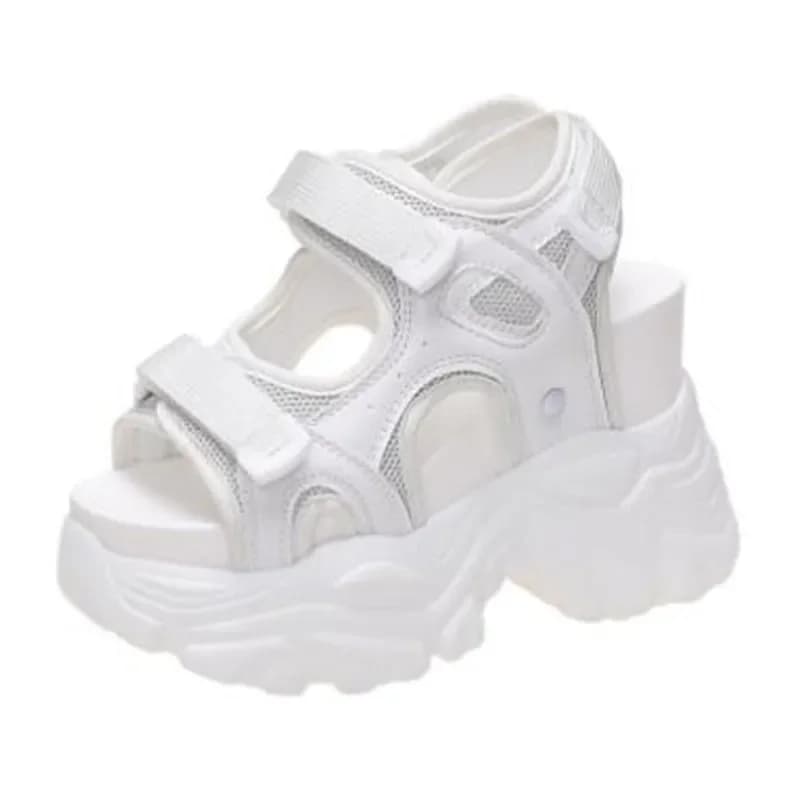 10.5CM Platform Gladiator Sandals Lace Up White Sandals Women High Heels Wedges Casual Sports Shoes Woman Summer Autumn Sneaker