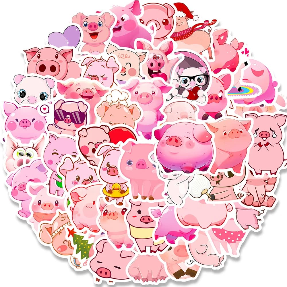 10/30/50pcs Kawaii Pink Pig Cartoon Stickers decalcomanie estetiche Kid Toy Laptop frigo Phone frigo Notebook Car Decoration Sticker