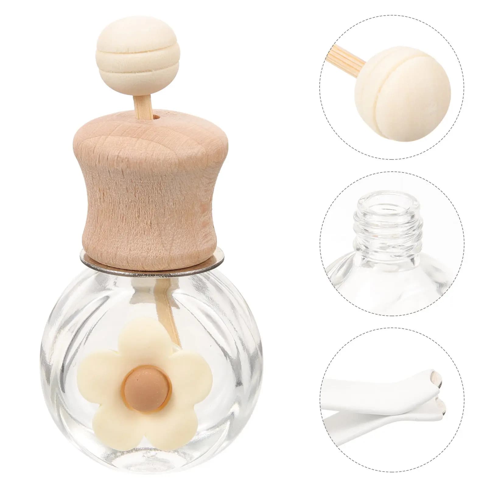 Car Air Freshener Bottle Perfume Design Reusable Essential Oil Diffuser Glass Bottle Wood Universal Vent Decorative Car Aroma