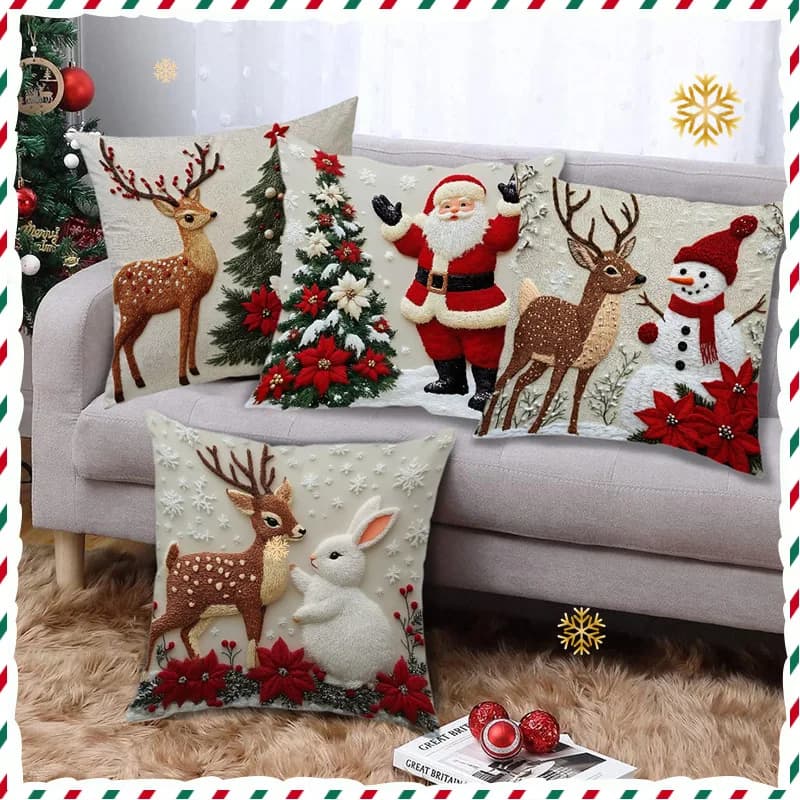 Christmas Theme Pillow Sheet Christmas Decorations Sofa Federation Flax Pillow Sheet Decoration for festive atmosphere