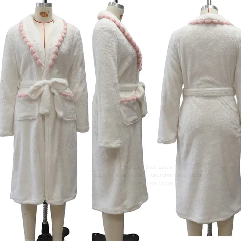 Delle donne di Inverno Casual Peluche Veste Doppia Tasca Con Spalline Kimono Camicia Da Notte Fuzzy Accappatoio Cappotti Casa Vestiti Delle Signore Pigiama