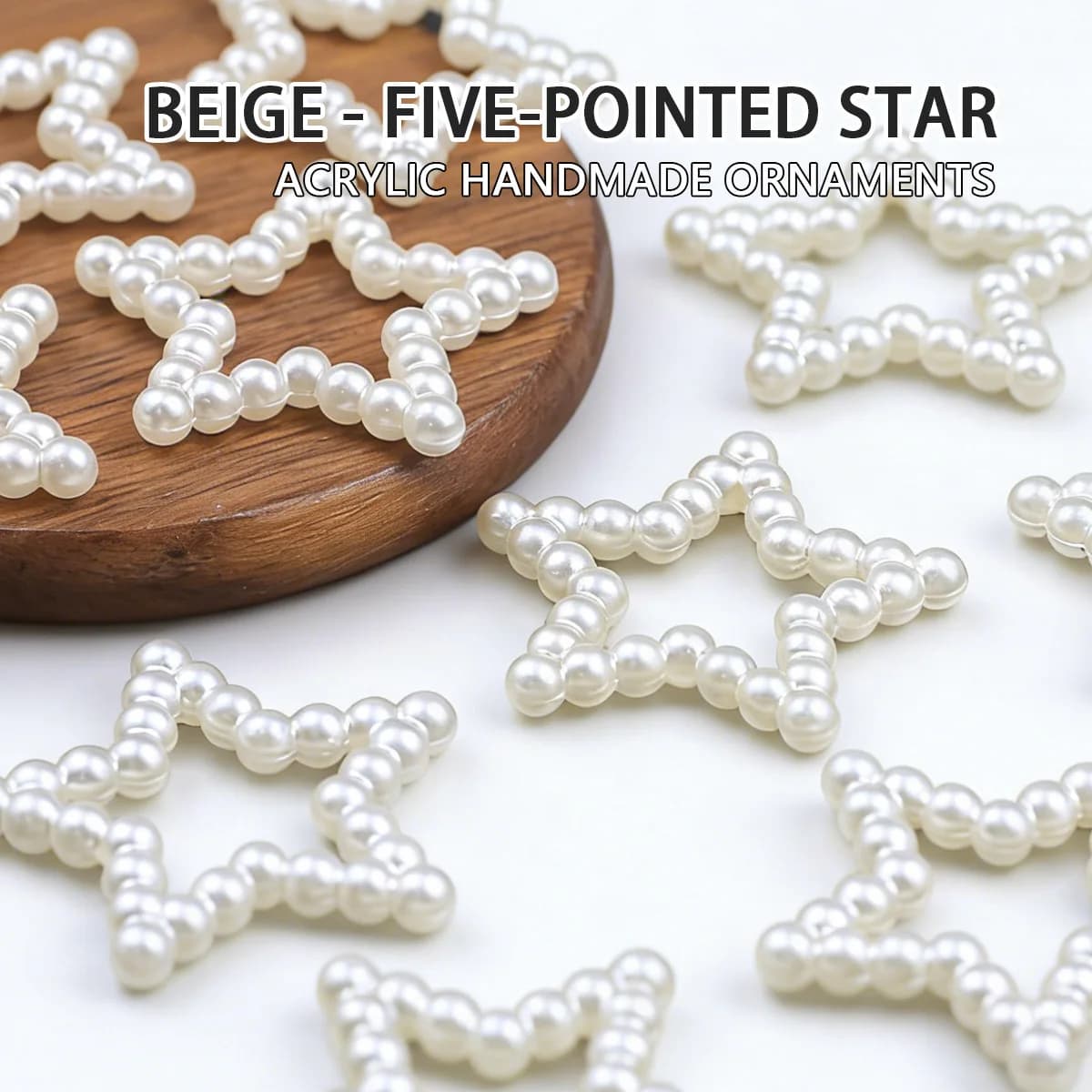 Perline a Forma di Stella a Cinque Punte in Acrilico 39mm, Beige, Fatte a Mano per Creazione di Gioielli Fai-da-Te, Bracciali, Collane e Accessori per Ciondoli