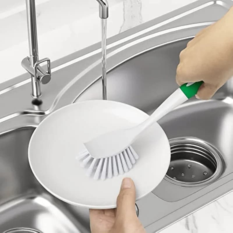 1 dish brush with handle, kitchen cleaning brush, dish brush with rigid bristles for sinks, pots and pans