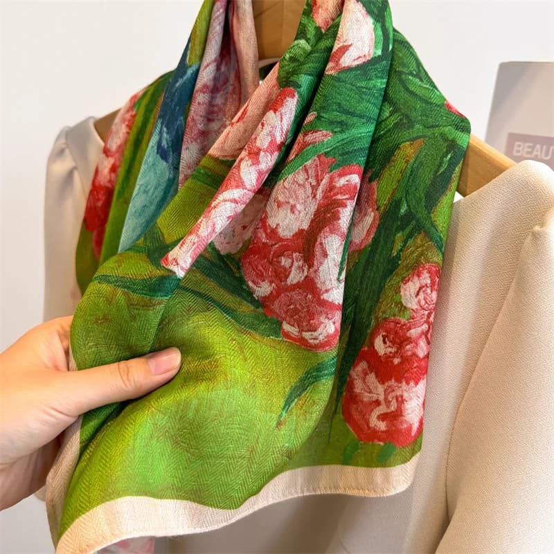 Marchio di lusso 70 cm Sciarpa di seta fascia pittura a olio imitazione seta capelli sciarpa quadrata Sciarpe stile straniero stile moda femminile