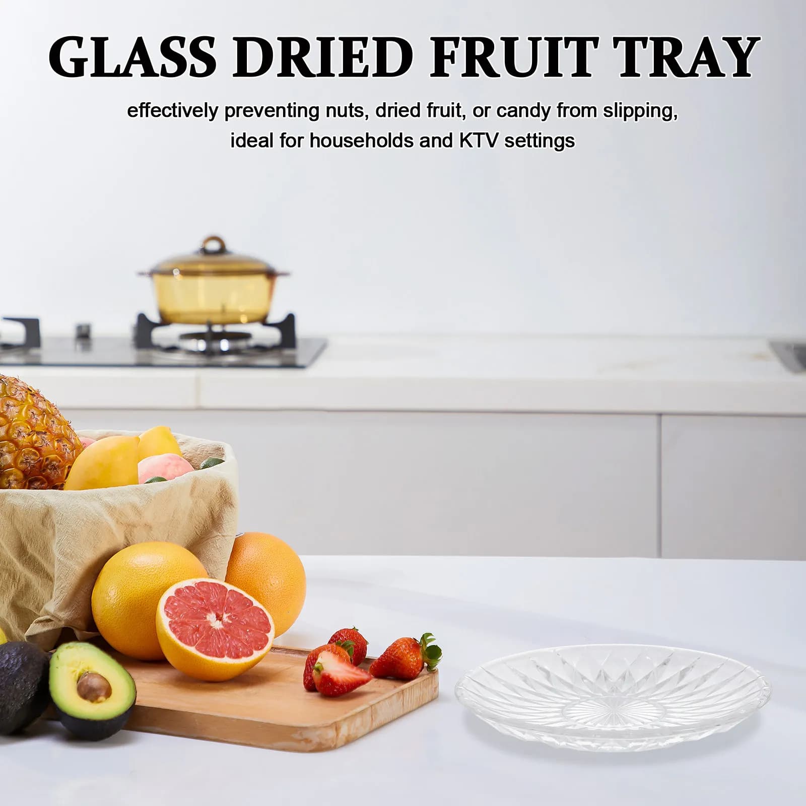 6Pcs Clear Glass Diamond Pattern Plates Decorative Snack Serving Dish for Fruit Dried Fruit Dessert Appetizer Home Ktv Use