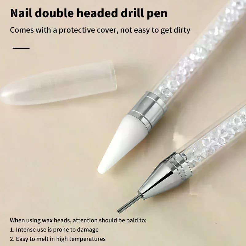 Doppia testa per salone di manicure Penna per nail art Raccoglitore di strass per unghie Penna per cera Pennello per gel Strumenti per nail art per manicure fai da te Silicone