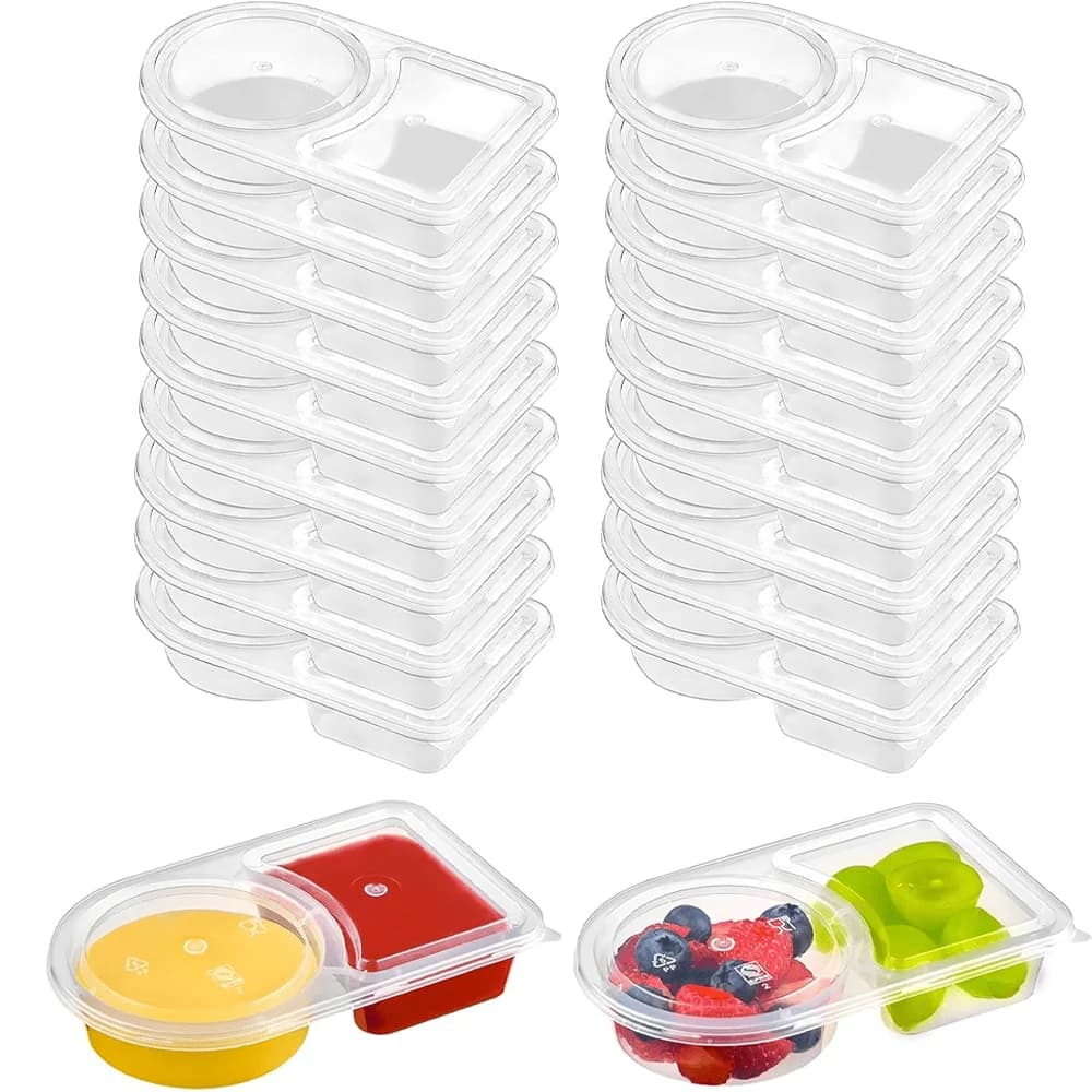 Contenitori per snack riutilizzabili da 50 pezzi da 6 once con coperchi - Doppio scomparto per la preparazione dei pasti Dips