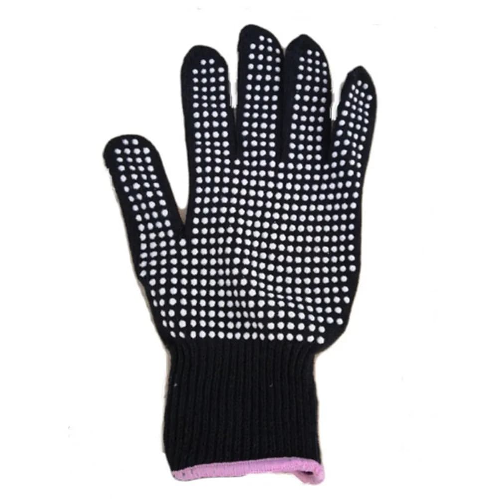 1 pair of black heat resistant gloves for hair styling tools, hairdressing protective gloves, for use with hair plate, iron hair curling, oven