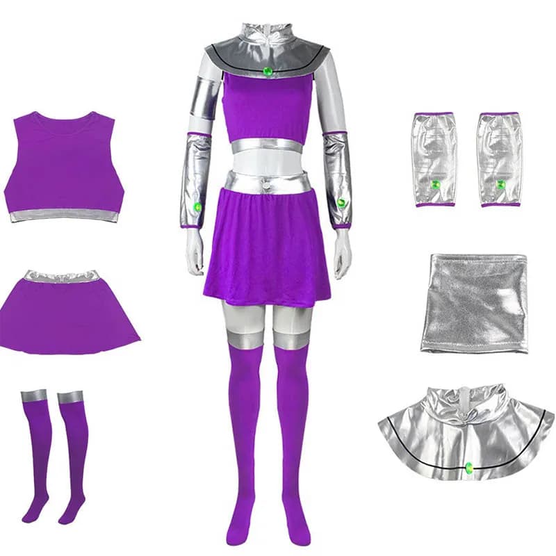 Costume da Cosplay di Starfire, Abito da Principessa Koriand'r con Guanti e Calzini per Halloween, Anime, Comic Con, Outfit Starfire