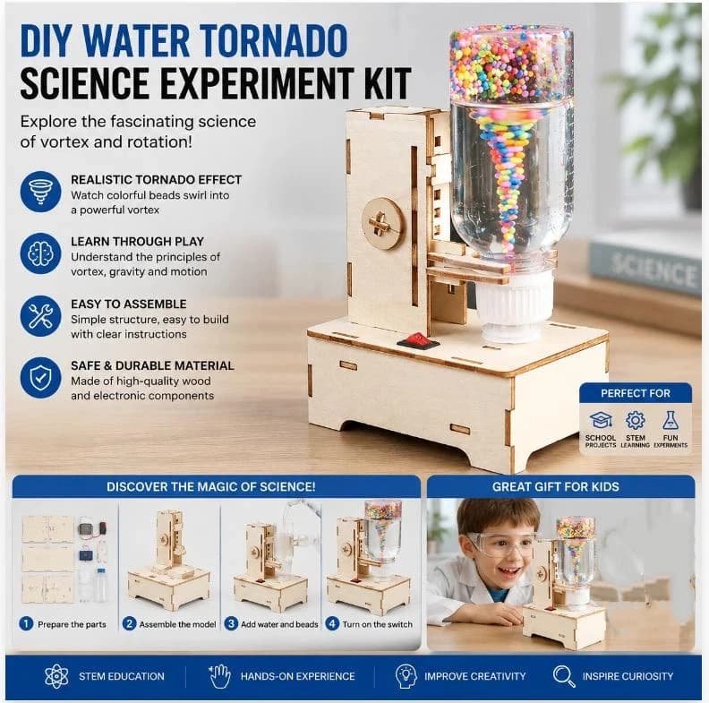 DIY Wooden Vortex STEM Toy Science Education Experiment Assembly Model 1 Set Creative Intellectual Toy for Children Holiday Gif