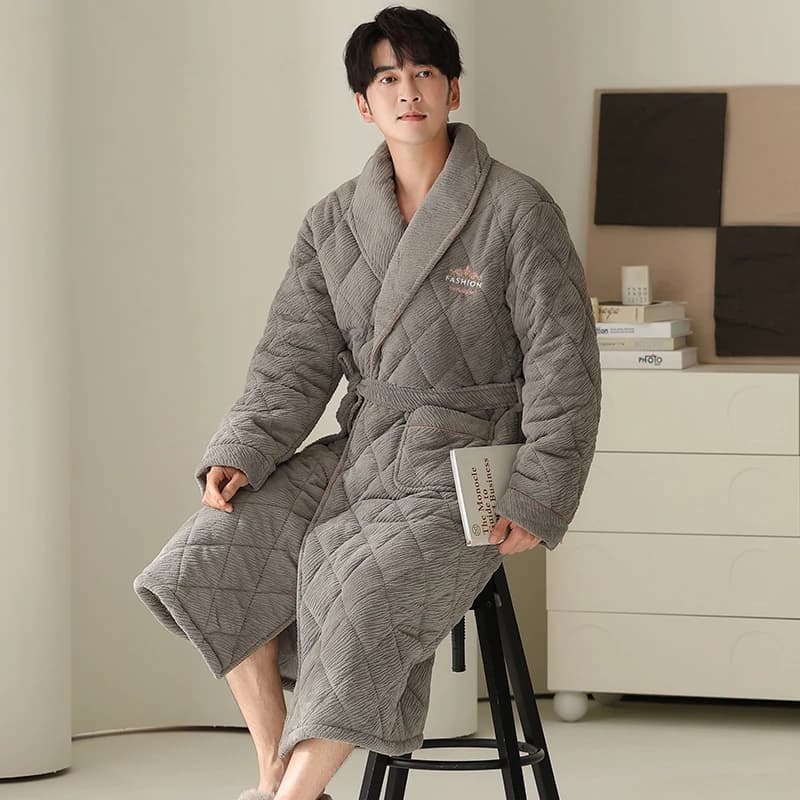 Men's large M-4XL bathrobe in cotton with 3-layer clip Men's watch Pigiama Hombre