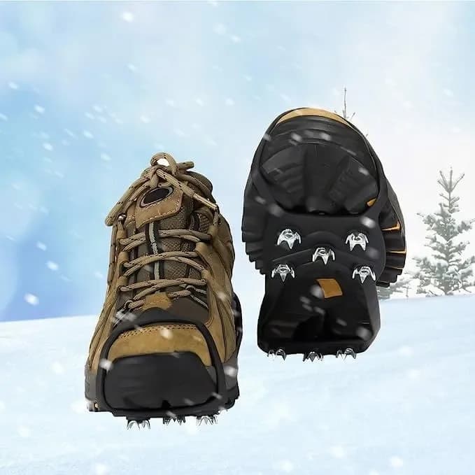 8 Teeth Ice Snow Anti Slip Spikes Grips Crampons Cleats For Hiking Walking Boots Shoes Manganese Steel Chain Traction Outdoor