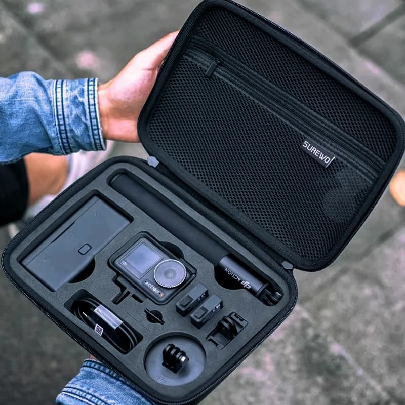 Custodia Portatile Impermeabile in PU per Caricabatterie, Base Batteria, Selfie Stick e Accessori per Fotocamera DJI Osmo Action 4/3