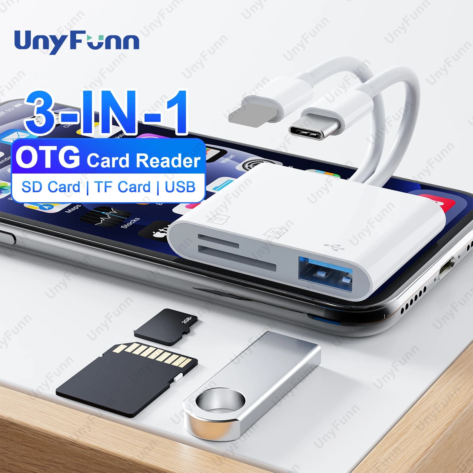 Lettore di schede di memoria SD TF universale 3in2 per iPhone iPad MacBook Laptop USB C USB A Trail Camera Adattatore per visualizzatore di fotocamera digitale