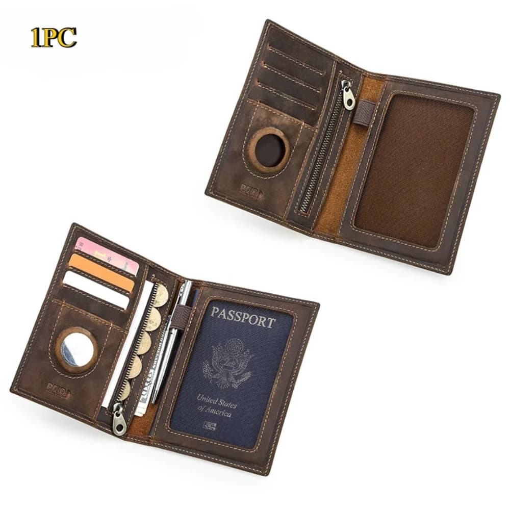 Leather Passport Wallet Card Holder Coin Purse AirTag Slot Men Travel Wallet Women‘s Purse Passport Cover Bag