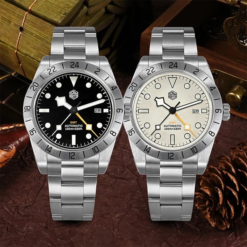Orologio automatico da uomo San Martin 39MM GMT Orologio da polso meccanico 100M Impermeabile BGW-9 Specchio in zaffiro luminoso