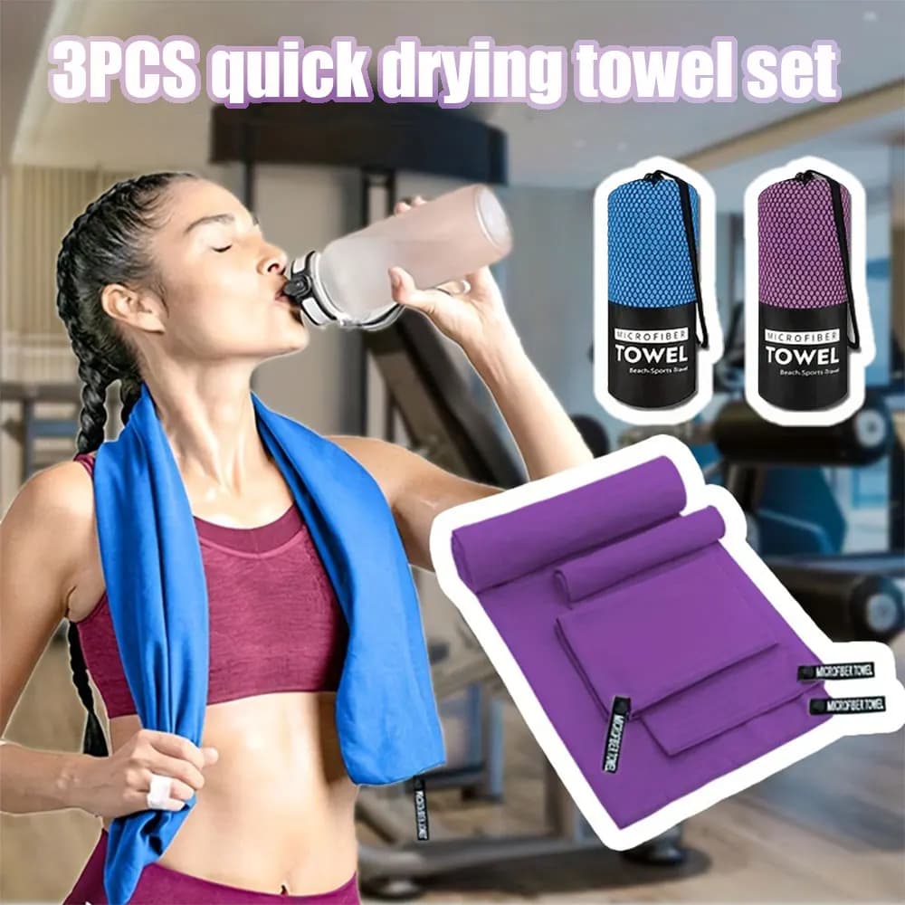 Set di 3 asciugamani sportivi ad asciugatura rapida – Set di 3 asciugamani leggeri in microfibra ad asciugatura rapida con borsa a rete cilindrica per allenamento in palestra e fitness