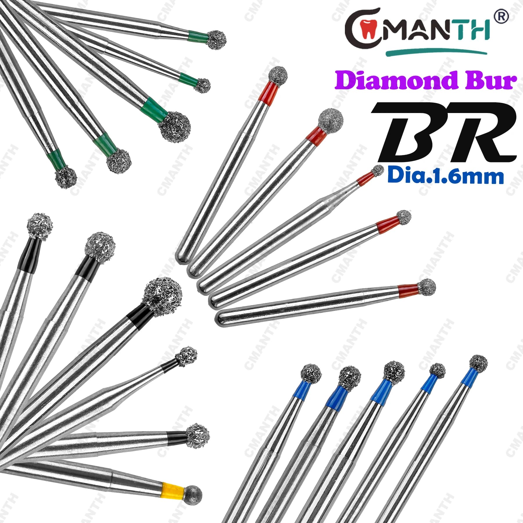 Dental diamond cutters BR Round end/extra fine/great/standard/extra coarse FG diameter 1.6 mm polishing tools for teeth whitening