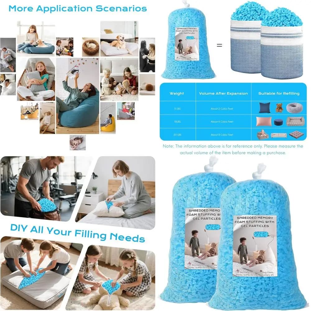 12-pound memory foam padding for bean bag armchairs, Reill inserts, boxing bags, pillows, plush and more
