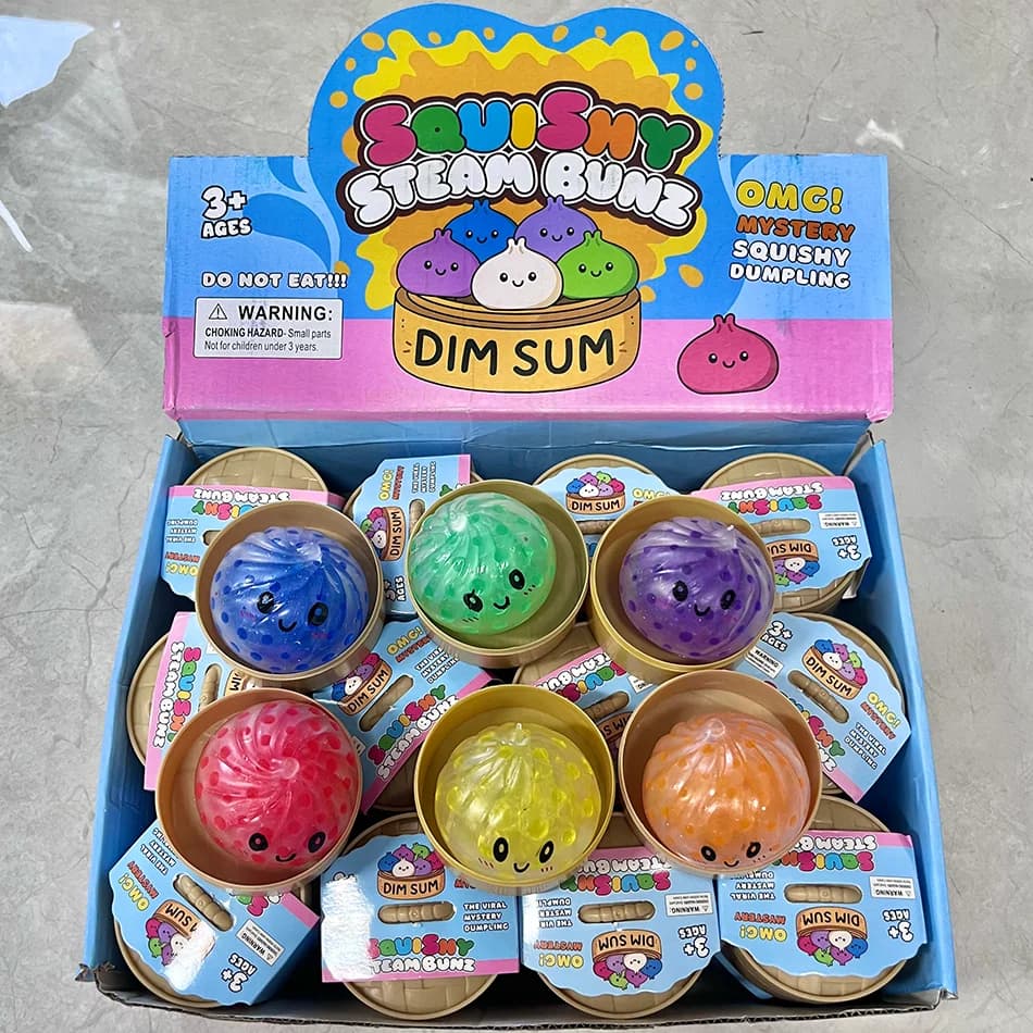 New Product Dumpling Squishes Stress Ball Fidget Sensory Toy Simulation Food Squishies Bun with Steamer Squeeze Dough Ball Gift